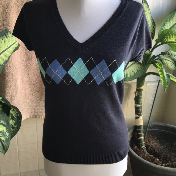 New York & Co. navy short-sleeve sweater top - Picture 1 of 5